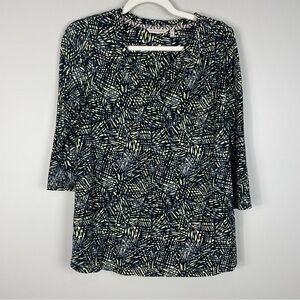 Soft Surroundings Go Lively Traverse Top Womens Small 3/4 Sleeve V-Neck Stretch